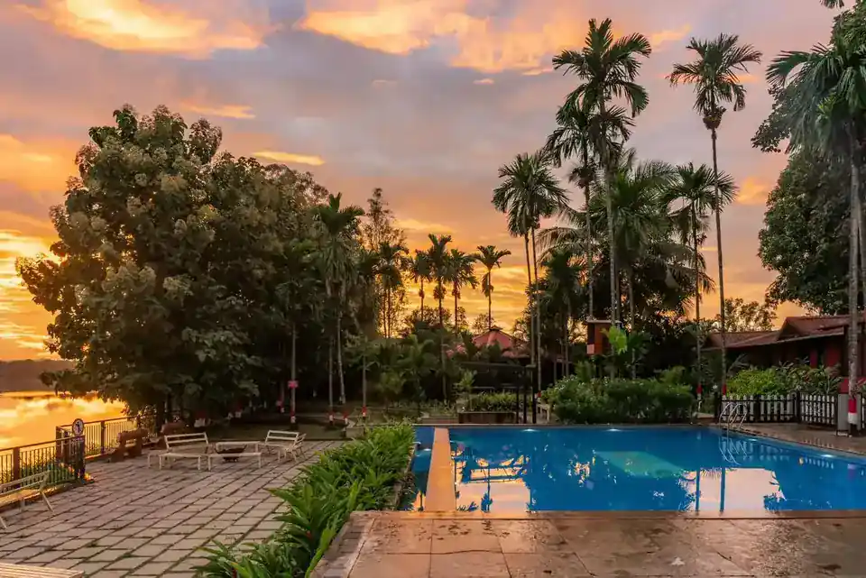 Evening ambiance at Dandeli Safar riverside resort near Kali River